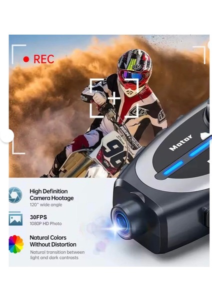 T Q29 Motosiklet Kask Bluetooth Kulaklık Eşleşmeli 1080P Kamera Geniş Açı Su Geçirmez Intercom