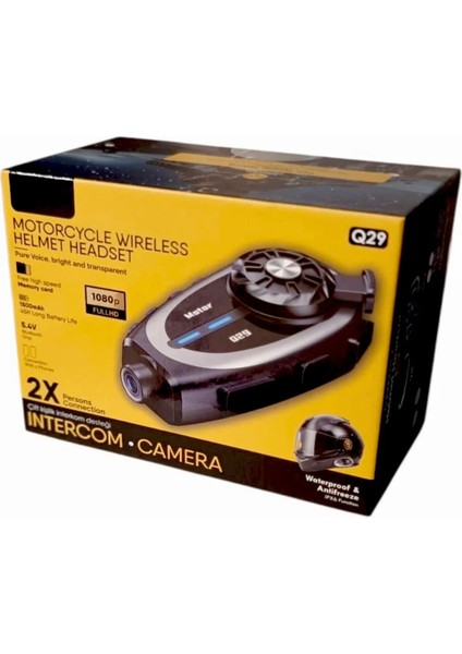 T Q29 Motosiklet Kask Bluetooth Kulaklık Eşleşmeli 1080P Kamera Geniş Açı Su Geçirmez Intercom