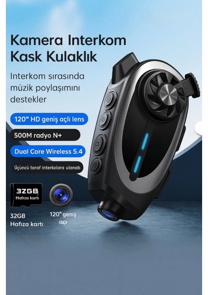 T Q29 Motosiklet Kask Bluetooth Kulaklık Eşleşmeli 1080P Kamera Geniş Açı Su Geçirmez Intercom
