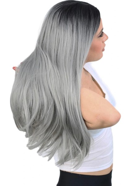 Fiber Sentetik Uzun Düz Peruk - Siyah / Gri Ombreli fiyatları