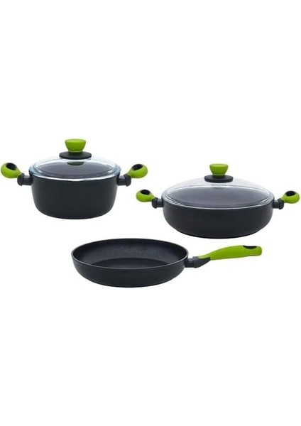 5 Parça Set Yeşil (22CM Derin Tencere + 26CM Sığ Tencere&tava)
