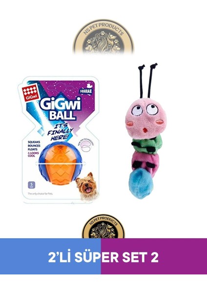 Ball Sert Top 5 cm Turuncu-Catnipli Tırtıl Oyuncak 2'li Set