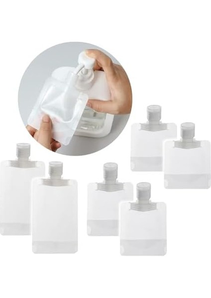 Güncelçarşı Çok Amaçlı 6'lı Paket Doldurulabilir Torba Şişe, Pratik ve Kolay Kullanım, Seyahat, Sabun, Dezenfektan, Losyon, Şampuan, Saç Kremi, Duş Jeli Doldurulabilir, 2x 30ML, 2x 50ML, 2x 100ML