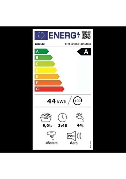 9120 Mp Og Çamaşır Makinesi 9 kg A Enerji Sınıfı 1200 rpm Hızlı Yıkama