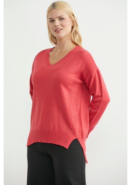 Oversize V Yaka Triko Kazak - Gül modelleri