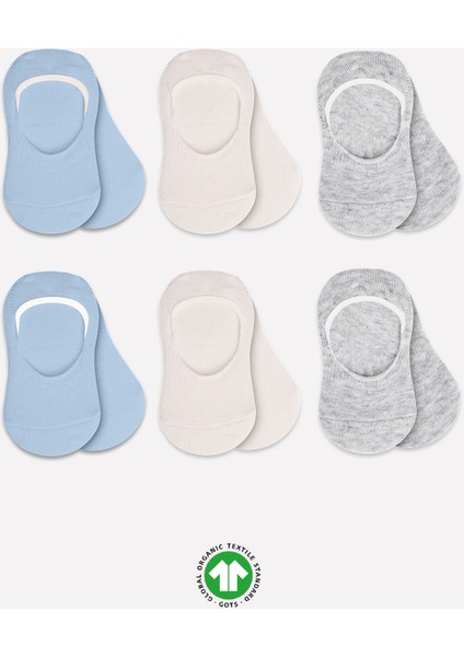 6lı Silikonlu Babet Penye Çorap 30101 Mavi Ekru Gri