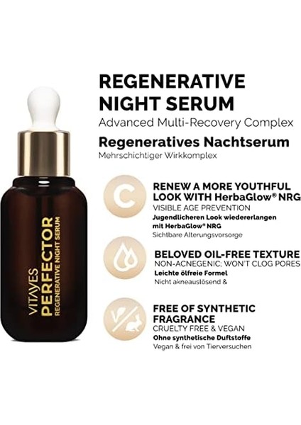 Vitayes Herbaglow Nrg ve Hiyalüronik Asit Içeren Gece Serumu, Yüz Bakımı Için Yenileyici Etki 30 ml