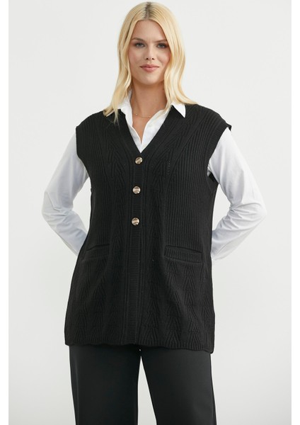 Cepli Düğmeli Triko Yelek - Siyah fiyatları
