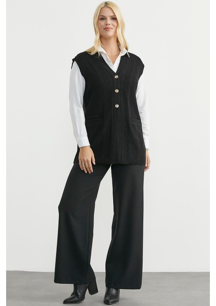 Cepli Düğmeli Triko Yelek - Siyah modelleri