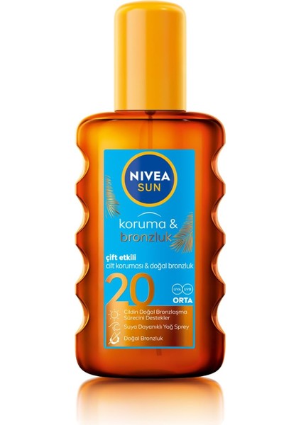 Nıvea Sun SPF20 Güneş Koruyucu ve Bronzlaştırıcı Vücut Sprey 200ML,SUYA Dayanıklı, Doğal Bronzluk, Uva Uvb modelleri