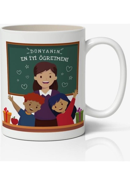 Dünyanın En Iyi Öğretmeni Temalı Beyaz Kupa Bardak Öğretmenler Günü Hediyelik 24 Kasım V2