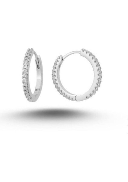 925 Ayar Gümüş Çift Tarafflı Zirkon Taşlı Tamtur Halka Küpe