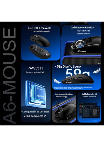 Freewolf A6 Kablosuz Oyuncu Mouse PAW3311 1000 Hz 24000 Dpı Profesyonel Bluetooth Üç Modlu Bağlantı fiyatları