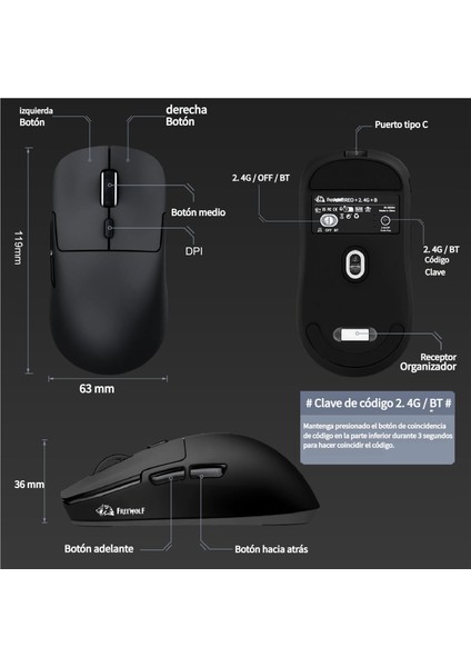 Freewolf A6 Kablosuz Oyuncu Mouse PAW3311 1000 Hz 24000 Dpı Profesyonel Bluetooth Üç Modlu Bağlantı modelleri