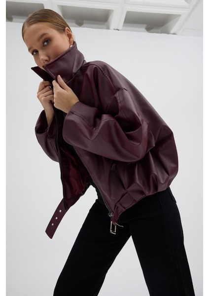 Kadın Oversize Deri Ceket– Oversize Relax Fit, Fermuarlı Kemer Detaylı Günlük Kadın Ceket fiyatları