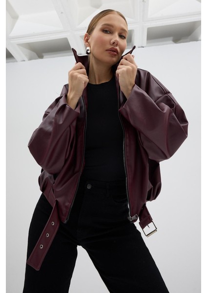 Kadın Oversize Deri Ceket– Oversize Relax Fit, Fermuarlı Kemer Detaylı Günlük Kadın Ceket fırsatları