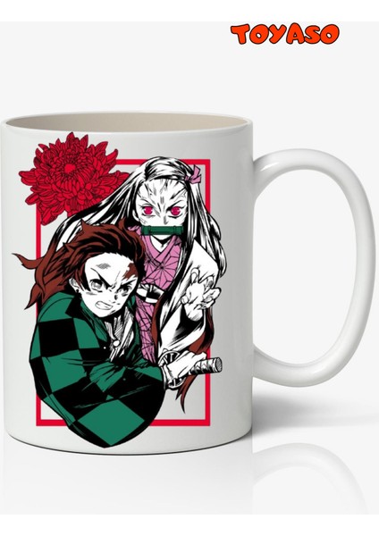 Demon Slayer Nezuko Kamado & Tanjiro Kamado Anime Temalı Beyaz Kupa Bardak Sevgiliye Arkadaşa Hediye