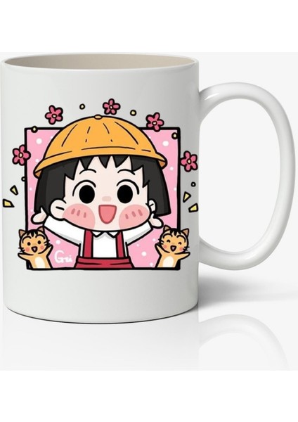 Chibi Maruko-Chan Avatar Anime Temalı Beyaz Kupa Bardak Sevgiliye Arkadaşa Hediye