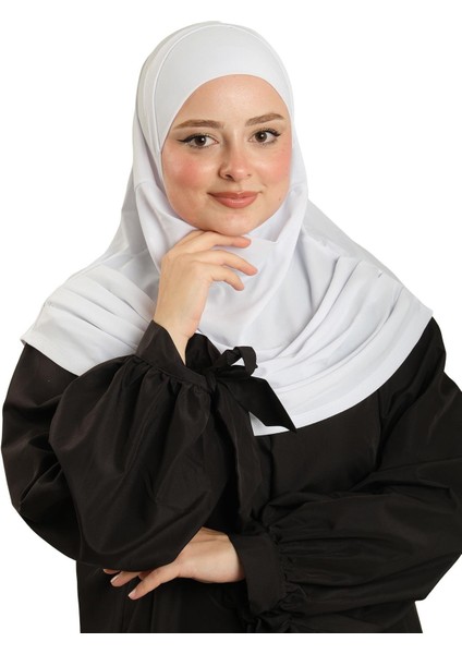 Beyaz Pratik Hazır Geçmeli Tesettür Eşarp Sandy Kumaş Kendinden Boneli 1290_42 fiyatları