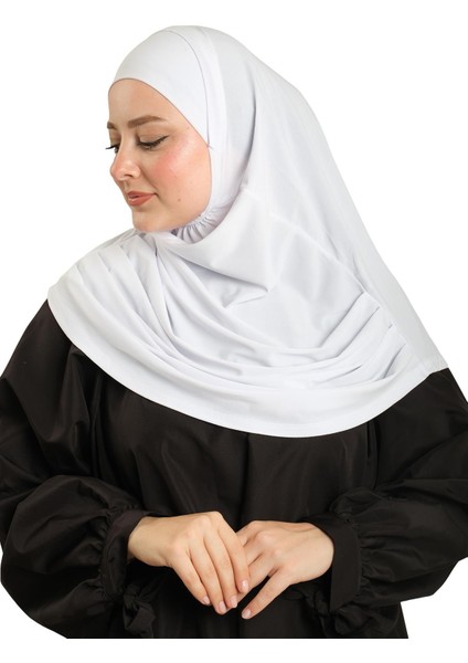 Beyaz Pratik Hazır Geçmeli Tesettür Eşarp Sandy Kumaş Kendinden Boneli 1290_42 fırsatları