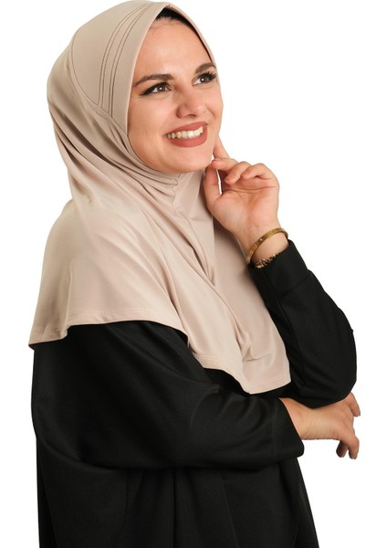 Bej Pratik Hazır Geçmeli Tesettür Eşarp Sandy Kumaş Sade 1600_12 modelleri