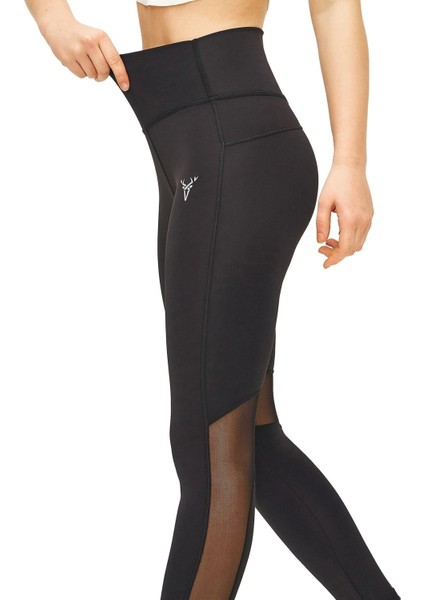 Spor Tayt Tül Detaylı Yüksek Bel Esnek ve Toparlayıcı Kadın Tayt