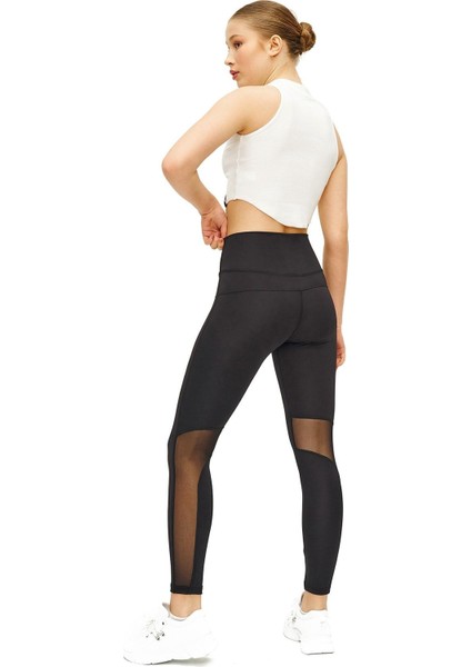 Spor Tayt Tül Detaylı Yüksek Bel Esnek ve Toparlayıcı Kadın Tayt fırsatları