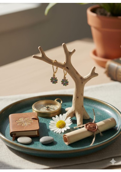 925 Ayar Papatya Silver Renkli Papatya Küpe.rose.gold.rodaj modelleri