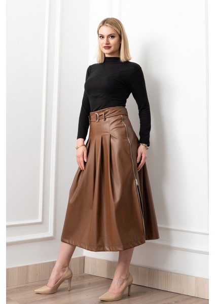 Double Zip Kuşaklı Deri Etek 6821 modelleri