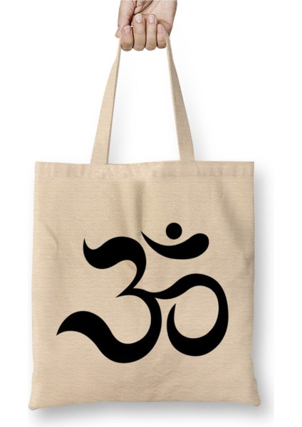 Om Ohm Aum Symbol Spiritual Yoga Beyaz Bez Çanta Uzun Saplı Alışveriş Çantası Plaj Çantası