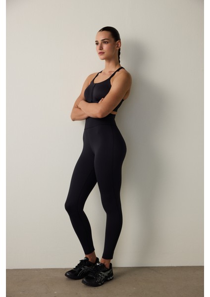 Siyah Yüksek Destekli Fermuarlı Premium Spor Sütyeni