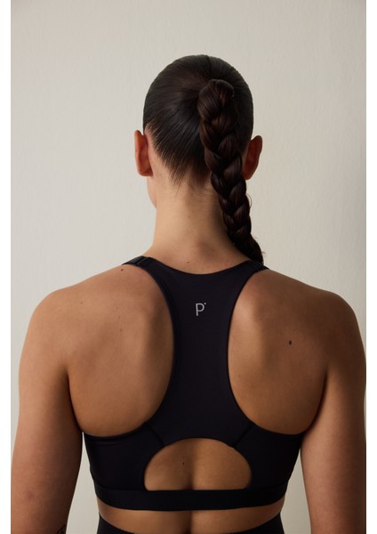 Siyah Yüksek Destekli Fermuarlı Premium Spor Sütyeni