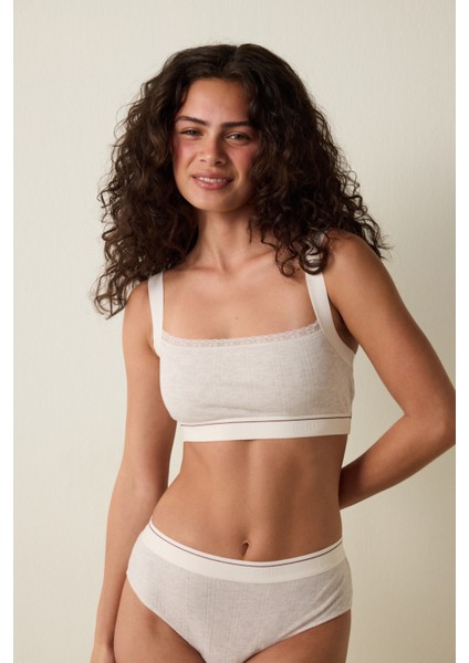 Bej Melanj Ayarlanabilir Askılı Crop Üst