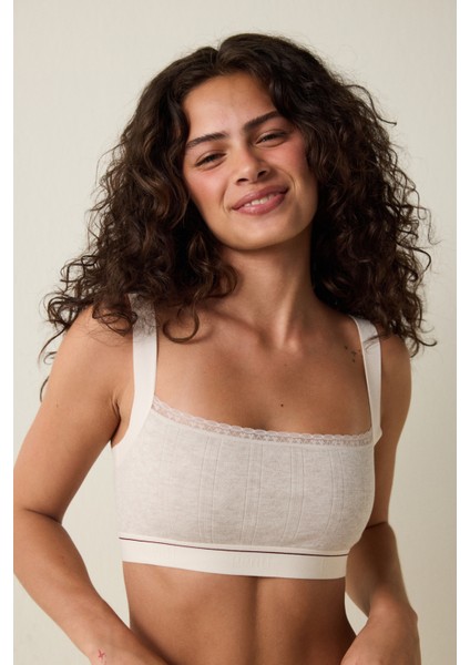 Bej Melanj Ayarlanabilir Askılı Crop Üst