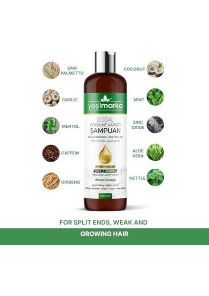 Yeşilmarka Doğal Dökülme Karşıtı Şampuan, Besleyici, Kuru ve Ince Telli Saçlar, Doğal Yağlar ve Botanik Özler ile Aşılanmış, Saç Dökülmesine Karşı Şampuan, 400 ml modelleri
