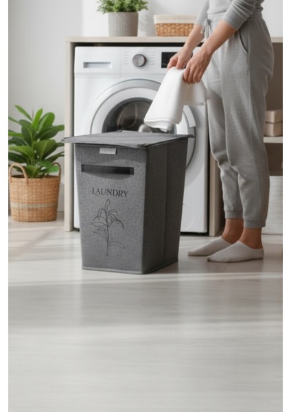 Gri Tek Gözlü Keçe Çamaşır Sepeti – Deri Detaylı, Şık ve Dayanıklı Tasarım fiyatları