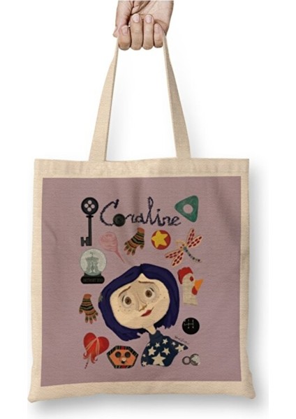 Coraline At The Pink Palace Apartments Bez Çanta Uzun Saplı Alışveriş Çantası Plaj Çantası