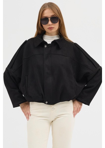 Oversıze Kadın Süet Ceket Trend Bomber Süet Ceket