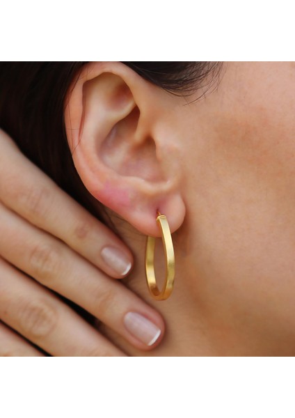 Elips Mat Gold Gümüş Halka Küpe fiyatları