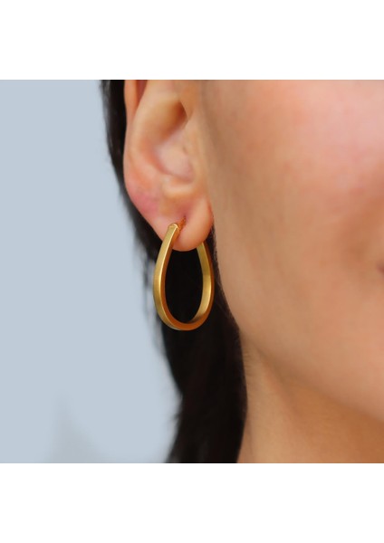 Elips Mat Gold Gümüş Halka Küpe modelleri