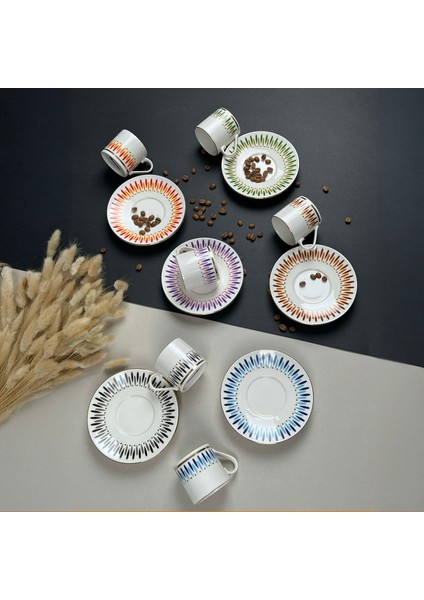 Palm Mix 12 Parça Kahve Fincan Takımı - Renkli modelleri