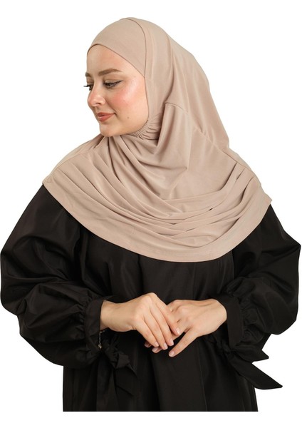 Bej Pratik Hazır Geçmeli Tesettür Eşarp Sandy Kumaş Kendinden Boneli 1290_12 fırsatları