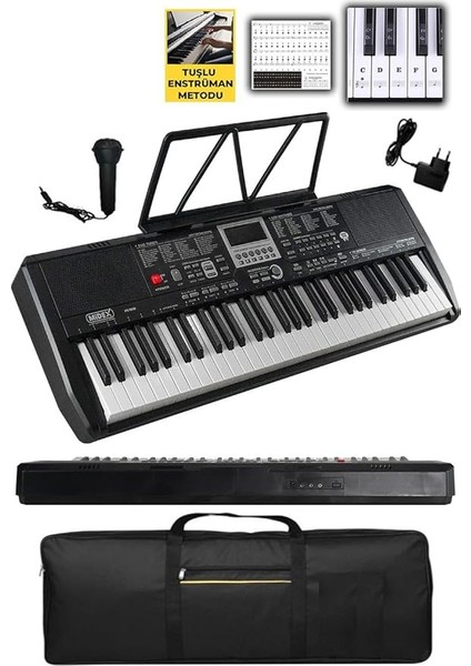 PS-1800BK 61 Tuşlu Kaliteli Org Dijital Ekranlı Çanta Notalık Adaptör Sticker Öğrenim Metodu