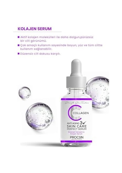 Procsın Anti-Aging Kolajen Serum, Kırışıklık Karşıtı & Gözenek Sıkılaştırıcı, Yaşlanma Karşıtı & Cilt Yenileyici, Günlük Bakım, 20 ml modelleri