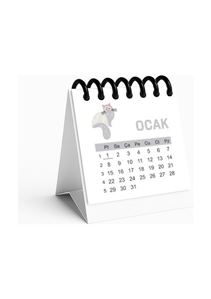 Kedi Temalı Mini Masaüstü Takvim