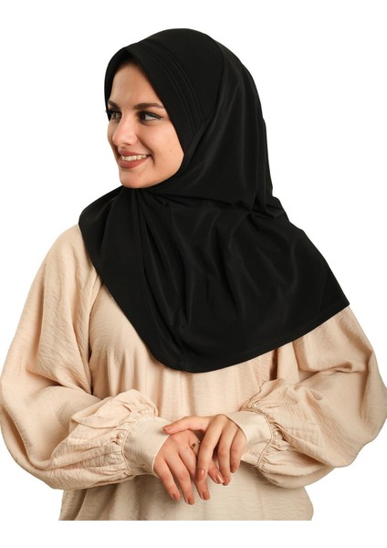 Siyah Pratik Hazır Geçmeli Tesettür Eşarp Sandy Kumaş Sade 1600_01 modelleri