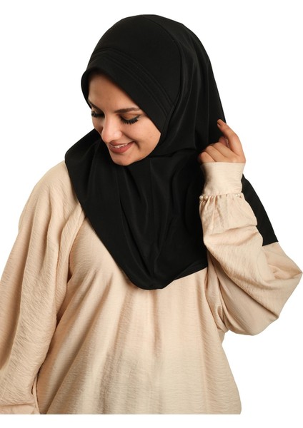 Siyah Pratik Hazır Geçmeli Tesettür Eşarp Sandy Kumaş Sade 1600_01 fırsatları