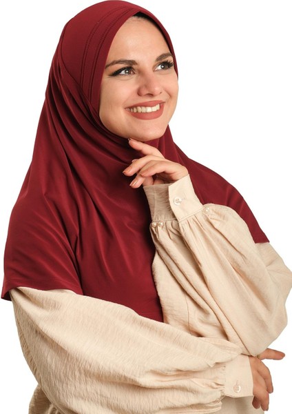 Bordo Pratik Hazır Geçmeli Tesettür Eşarp Sandy Kumaş Sade 1600_16 fiyatları