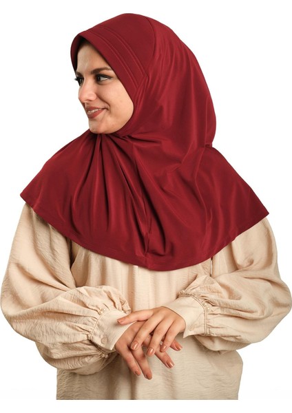 Bordo Pratik Hazır Geçmeli Tesettür Eşarp Sandy Kumaş Sade 1600_16 modelleri