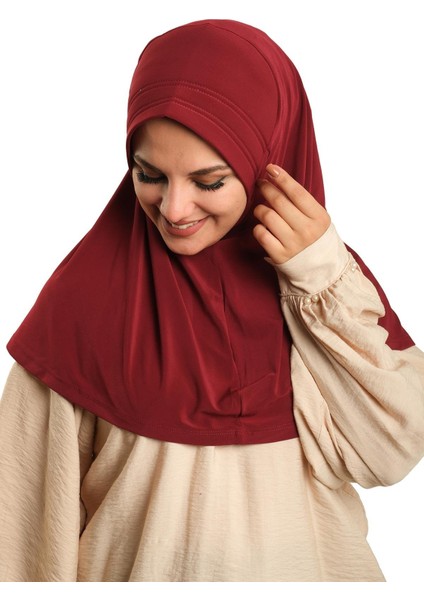 Bordo Pratik Hazır Geçmeli Tesettür Eşarp Sandy Kumaş Sade 1600_16 fırsatları